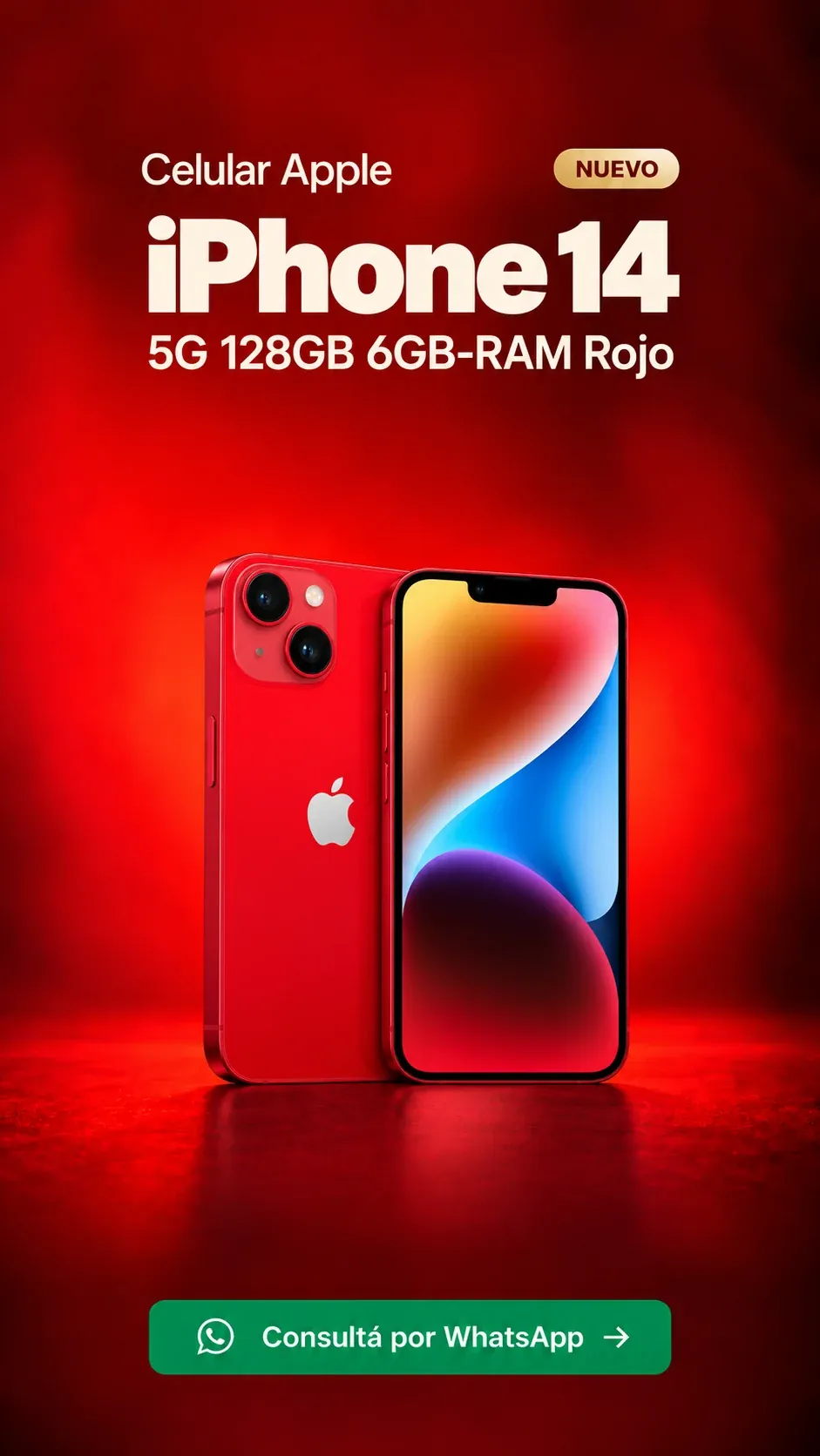 iPhone 14 5G 128GB 6GB RAM Rojo (nuevo) ₡227,500