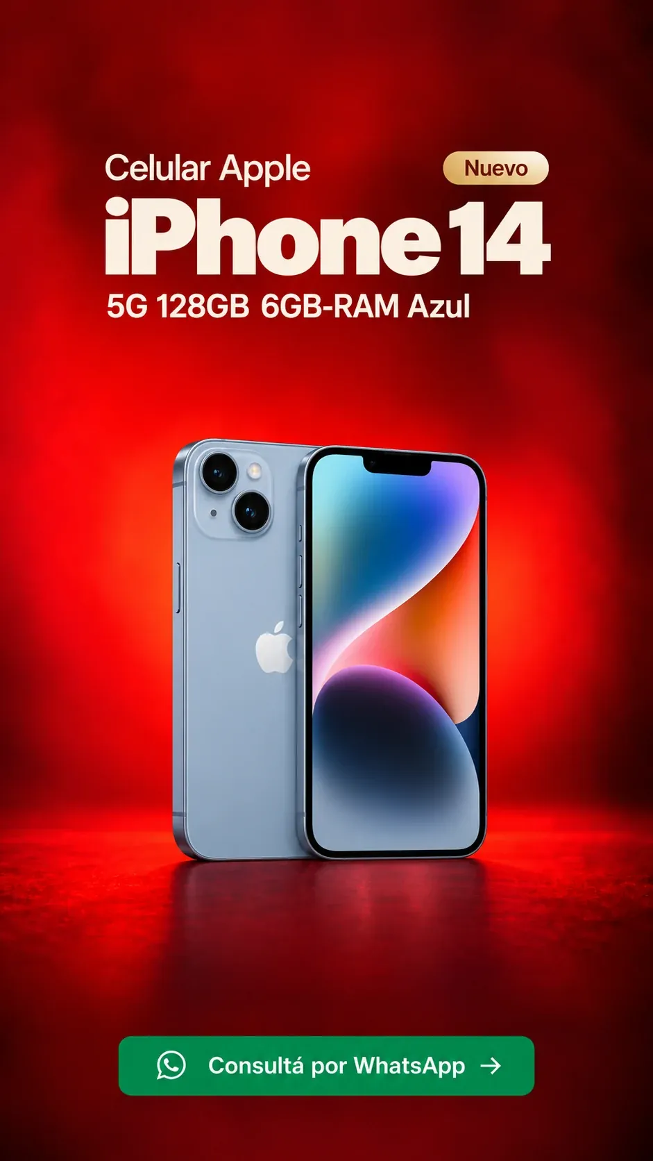 iPhone 14 5G 128GB 6GB RAM Azul (nuevo) ₡227,500