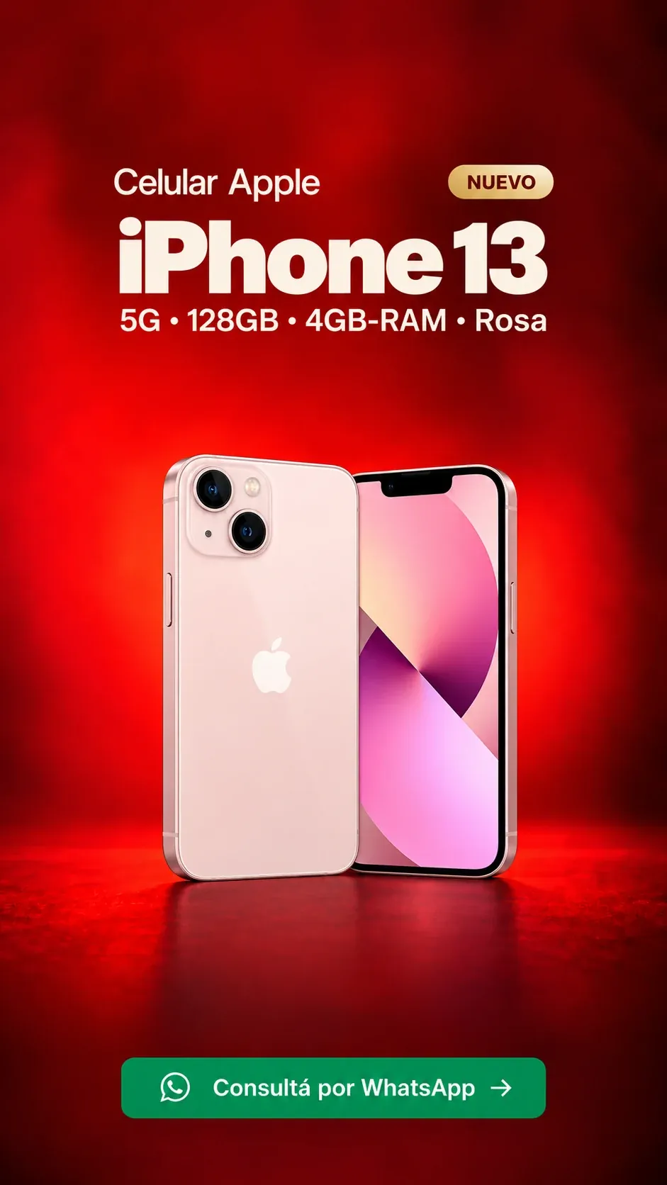 iPhone 13 5G 128GB 4GB RAM Rosa (nuevo) ₡199,900