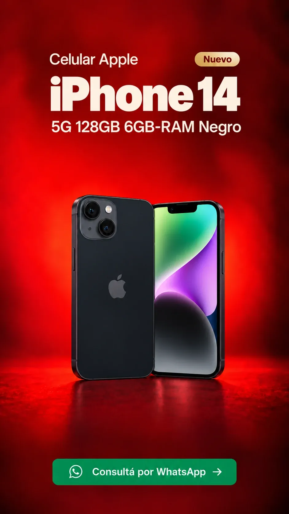 iPhone 14 5G 128GB 6GB RAM Negro (nuevo) ₡227,500
