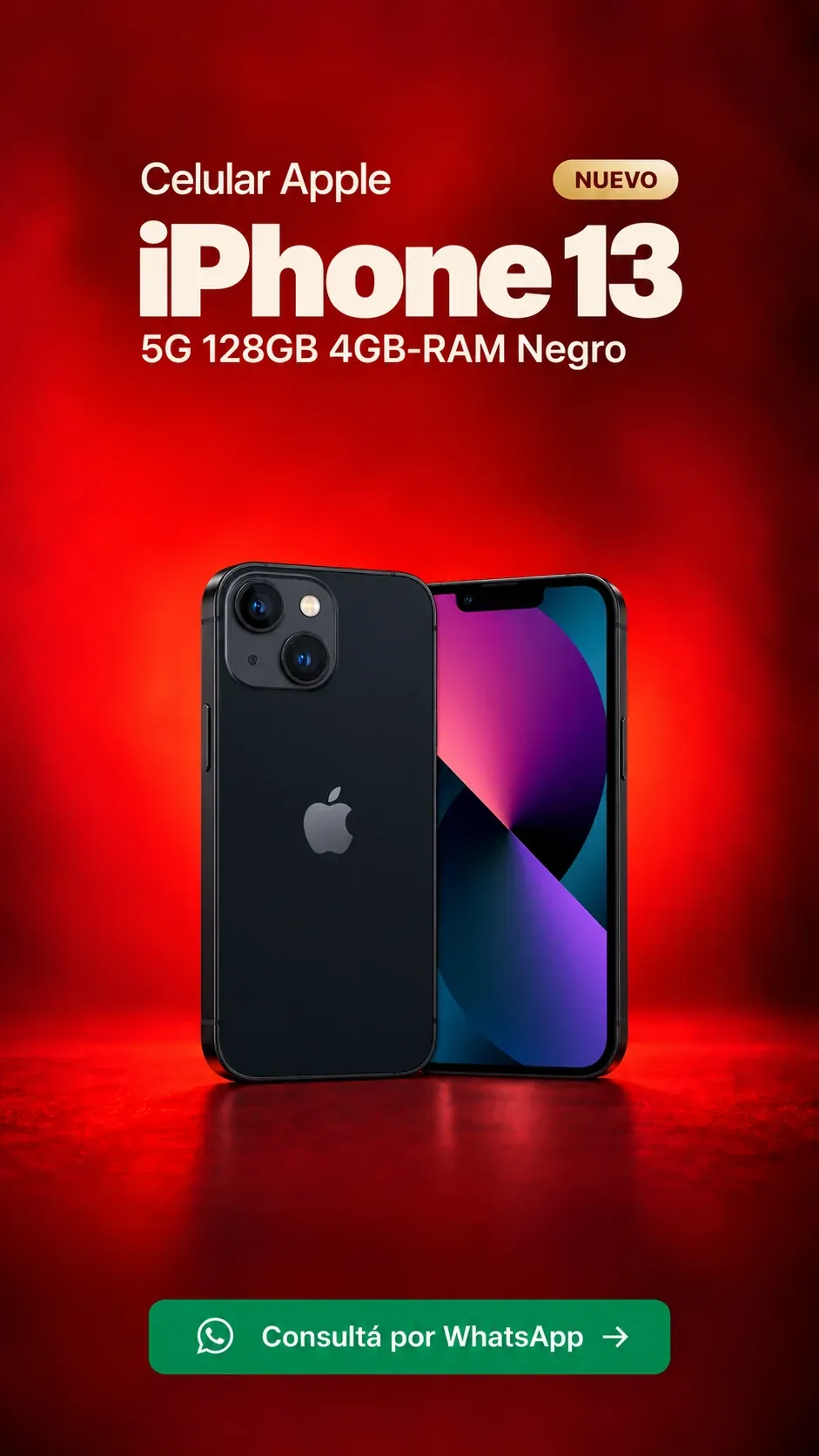 iPhone 13 5G 128GB 4GB RAM Negro (nuevo) ₡199,900