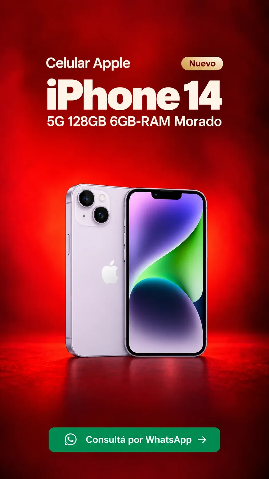 iPhone 14 5G 128GB 6GB RAM Morado (nuevo) ₡227,500