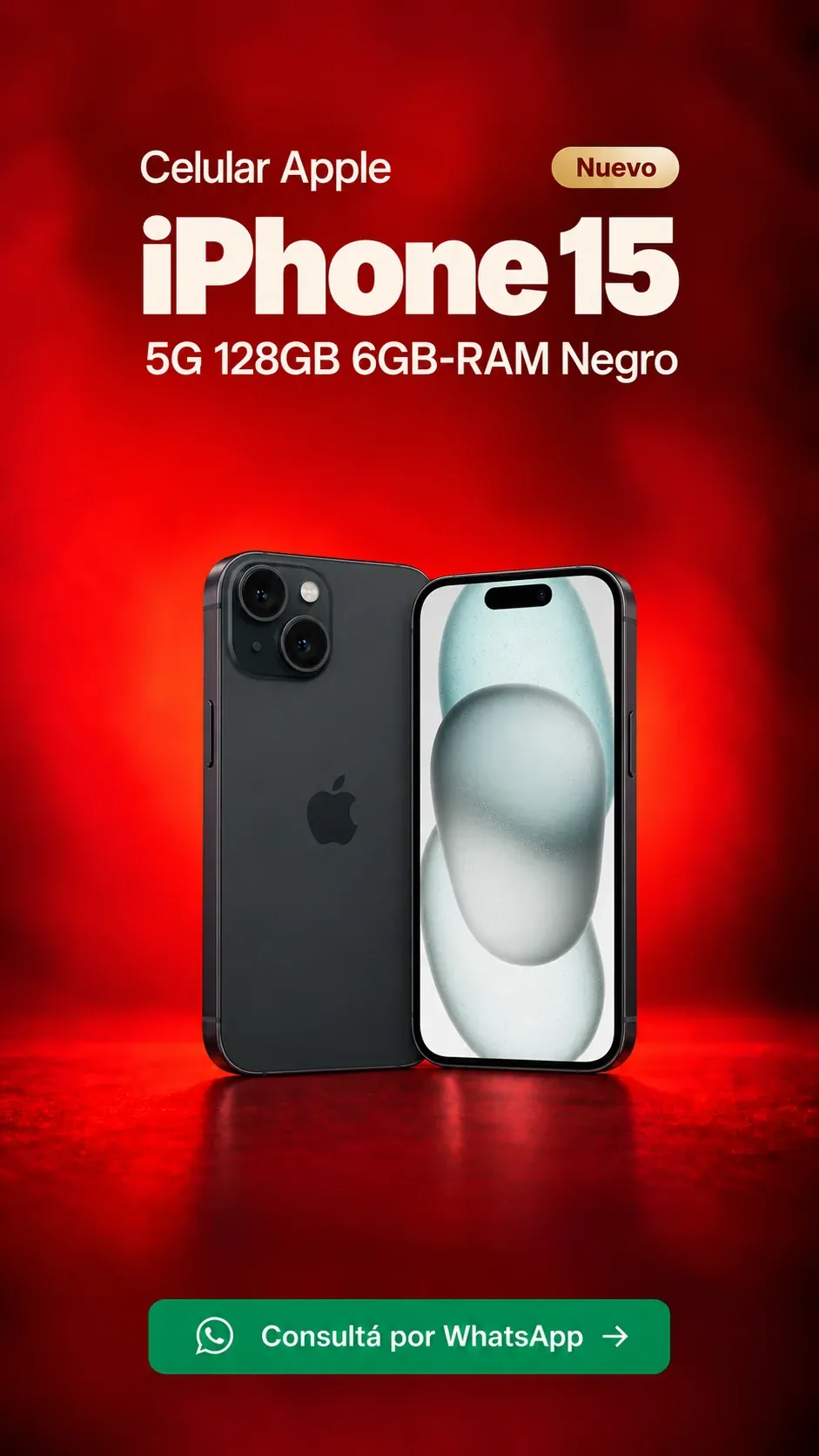 iPhone 15 5G 128GB 6GB RAM Negro (nuevo) ₡339,500