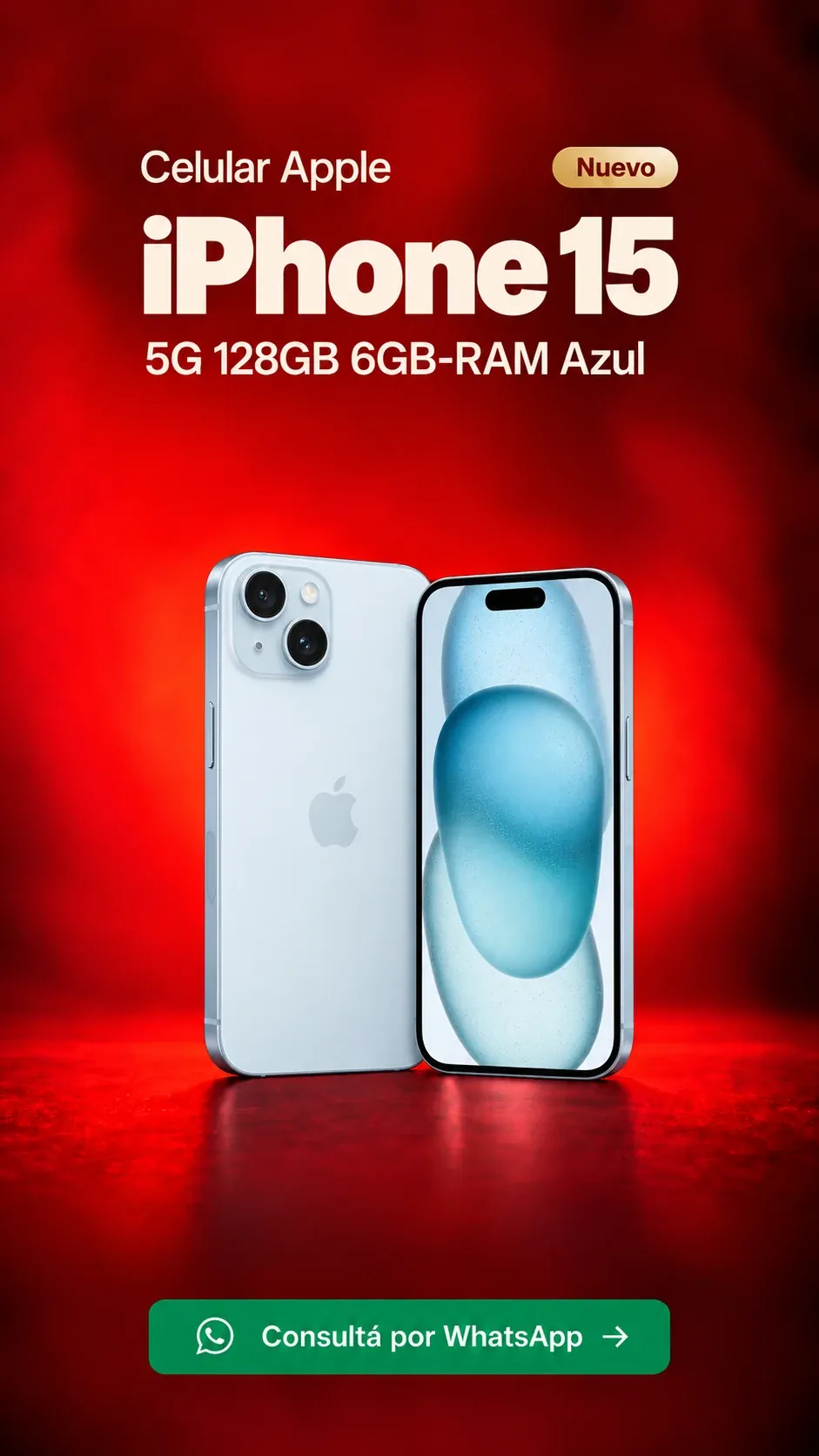 iPhone 15 5G 128GB 6GB RAM Azul (nuevo) ₡339,500