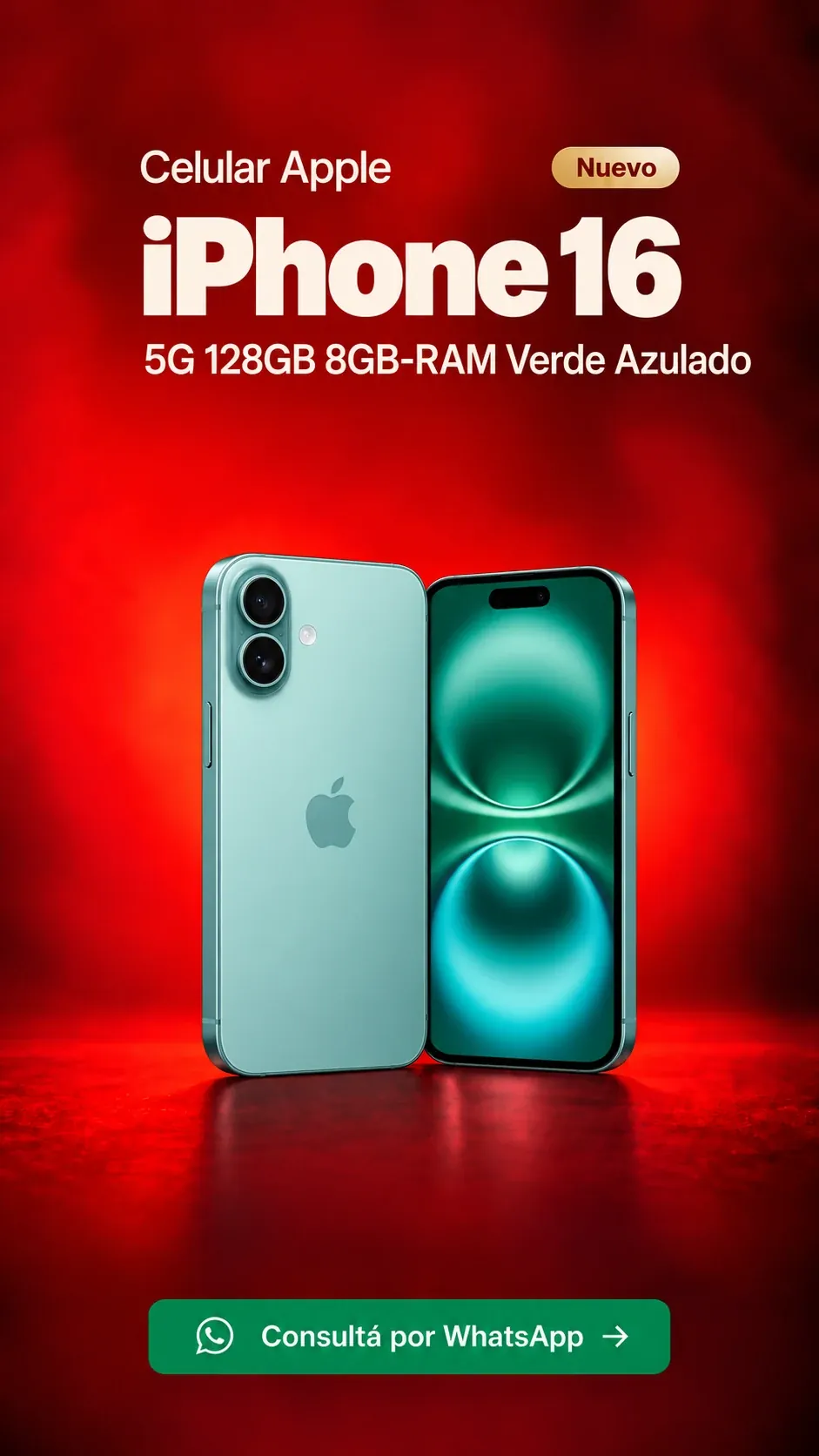 iPhone 16 5G 128GB 8GB RAM Verde Azulado (nuevo) ₡399,900