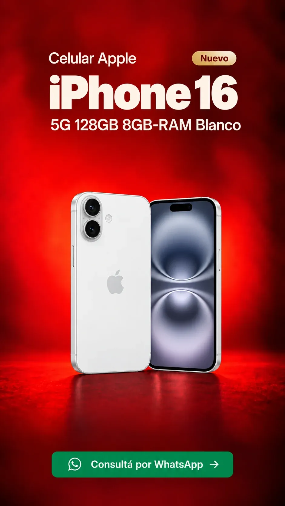 iPhone 16 5G 128GB 8GB RAM Blanco (nuevo) ₡399,900
