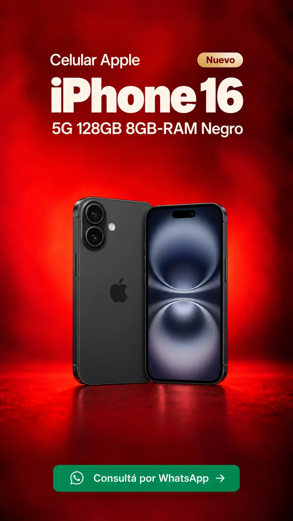 iPhone 16 5G 128GB 8GB RAM Negro (nuevo) ₡399,900