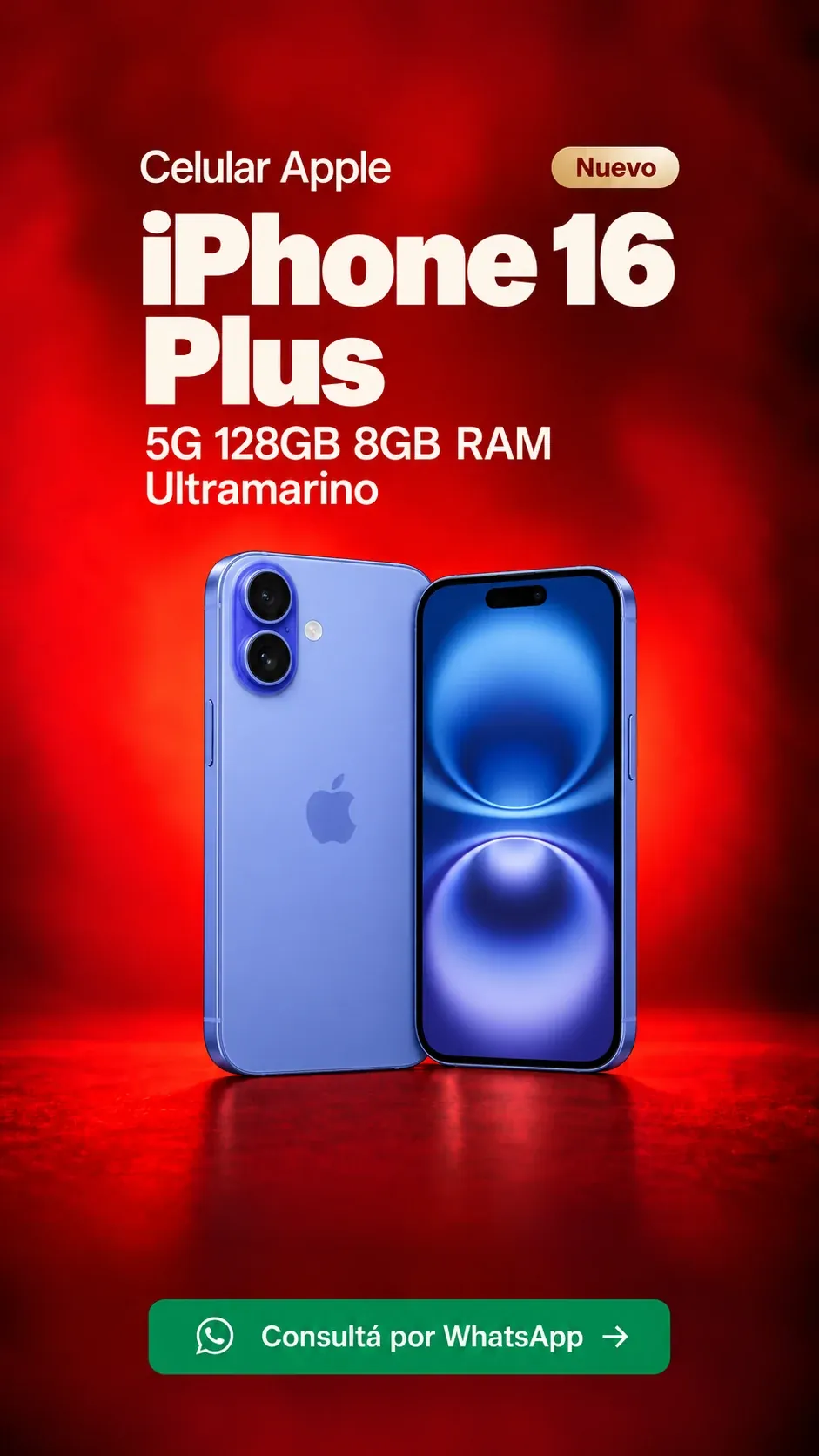 iPhone 16 Plus 5G 128GB 8GB RAM Ultramarino (nuevo) ₡548,900