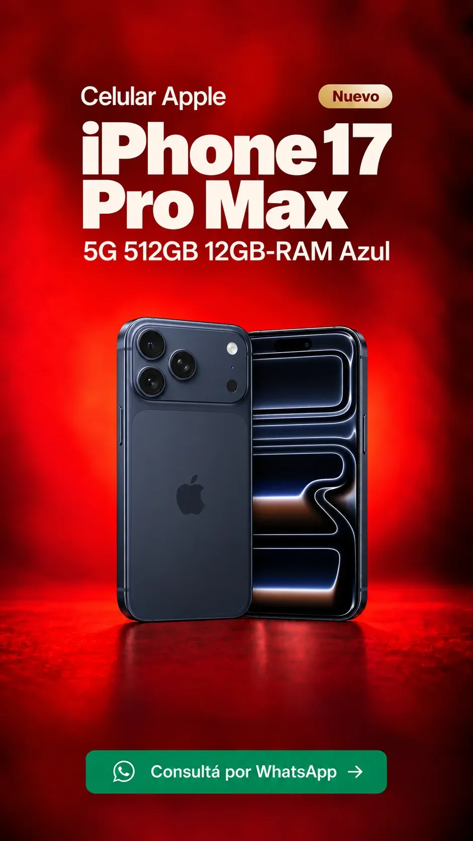 iPhone 17 Pro Max 5G 512GB 12GB RAM Azul (nuevo) ₡859,900