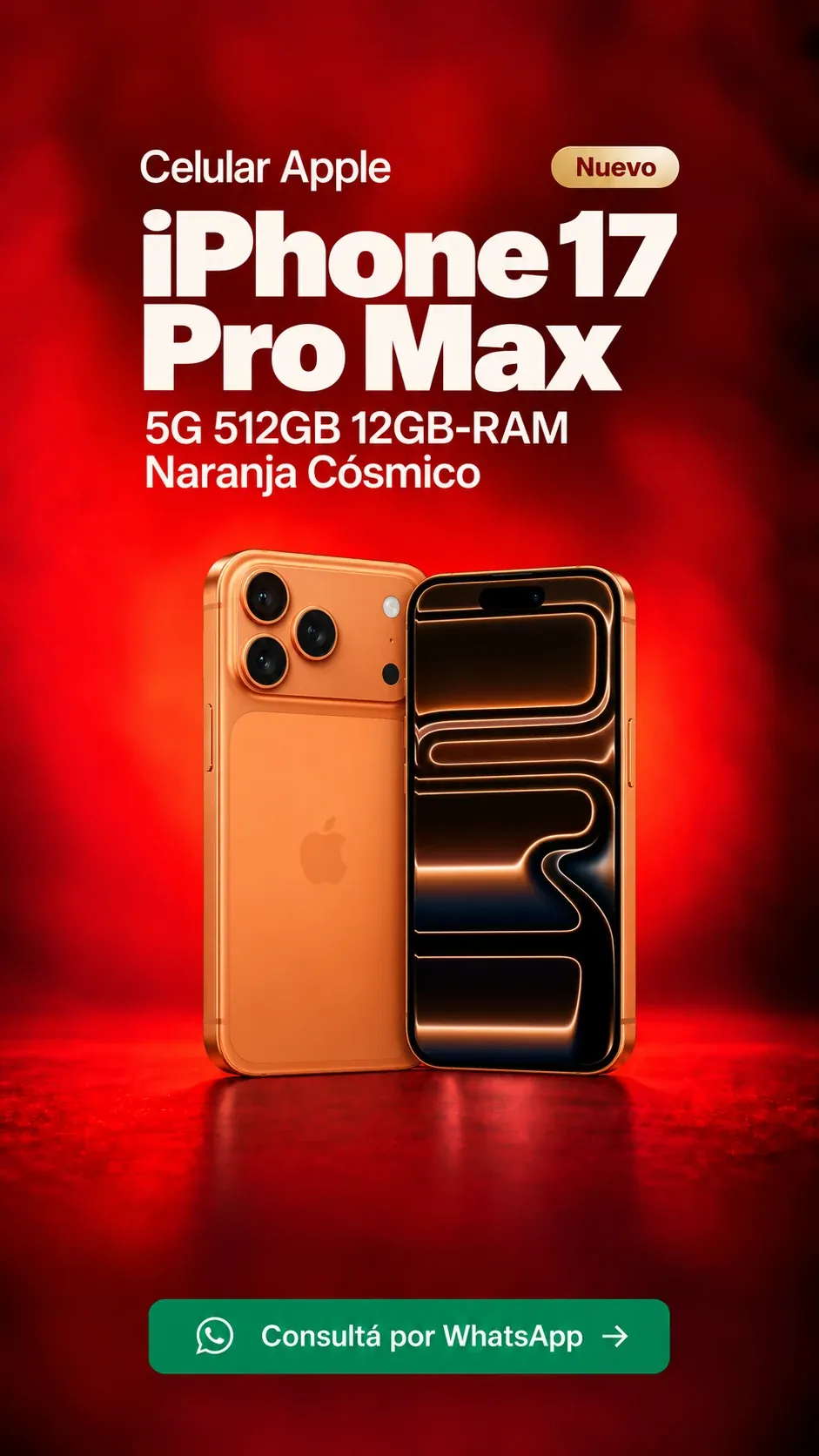 iPhone 17 Pro Max 5G 512GB 12GB RAM Naranja Cósmico (nuevo) ₡859,900