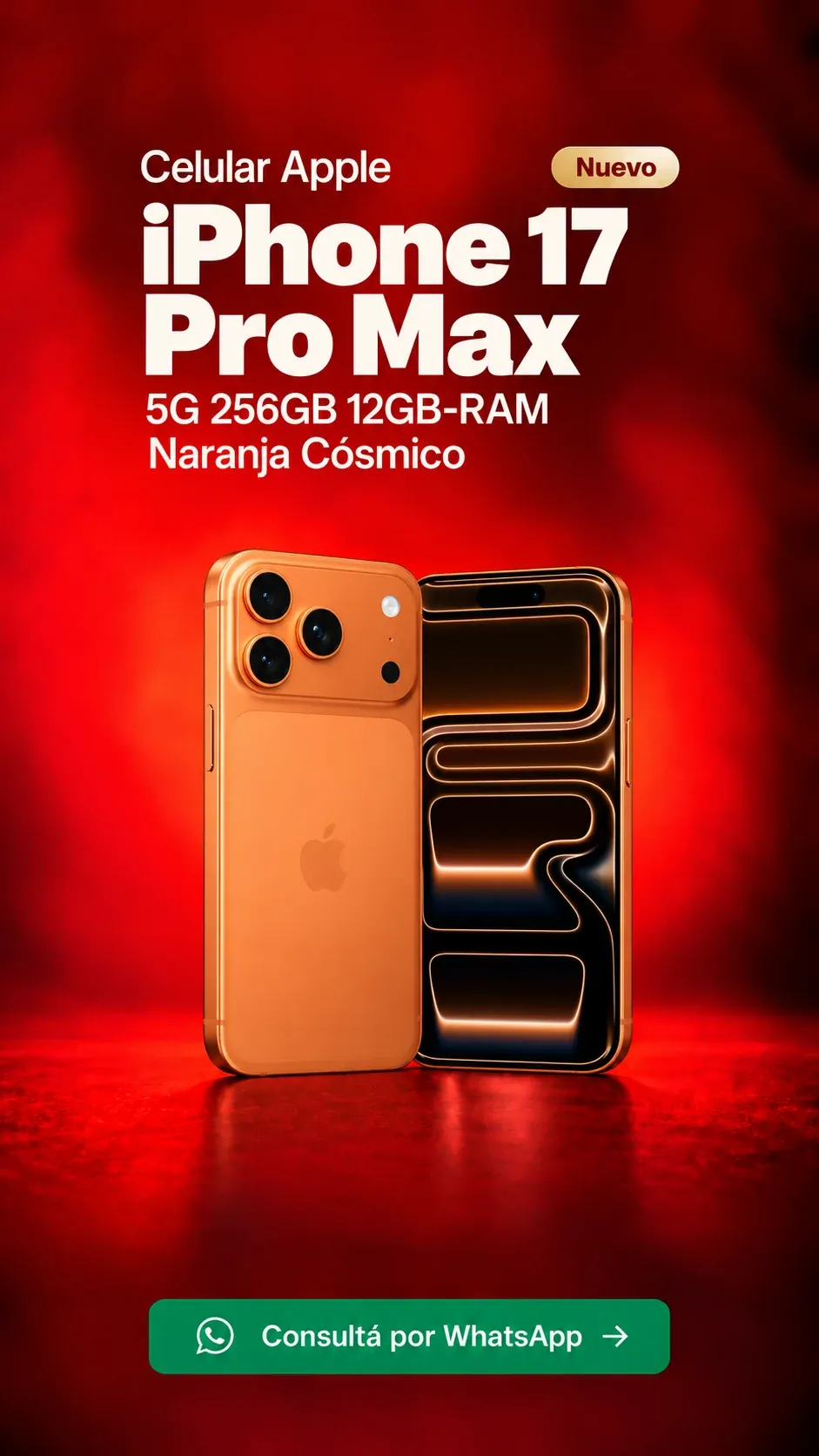 iPhone 17 Pro Max 5G 256GB 12GB RAM Naranja Cósmico (nuevo) ₡720,900
