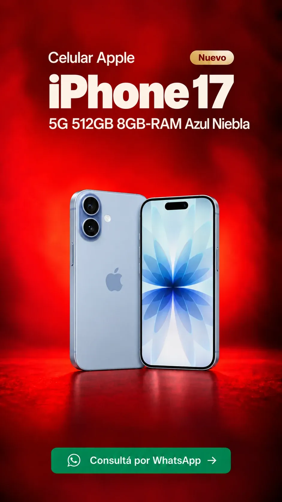 iPhone 17 5G 512GB 8GB RAM Azul Niebla (nuevo) ₡659,900