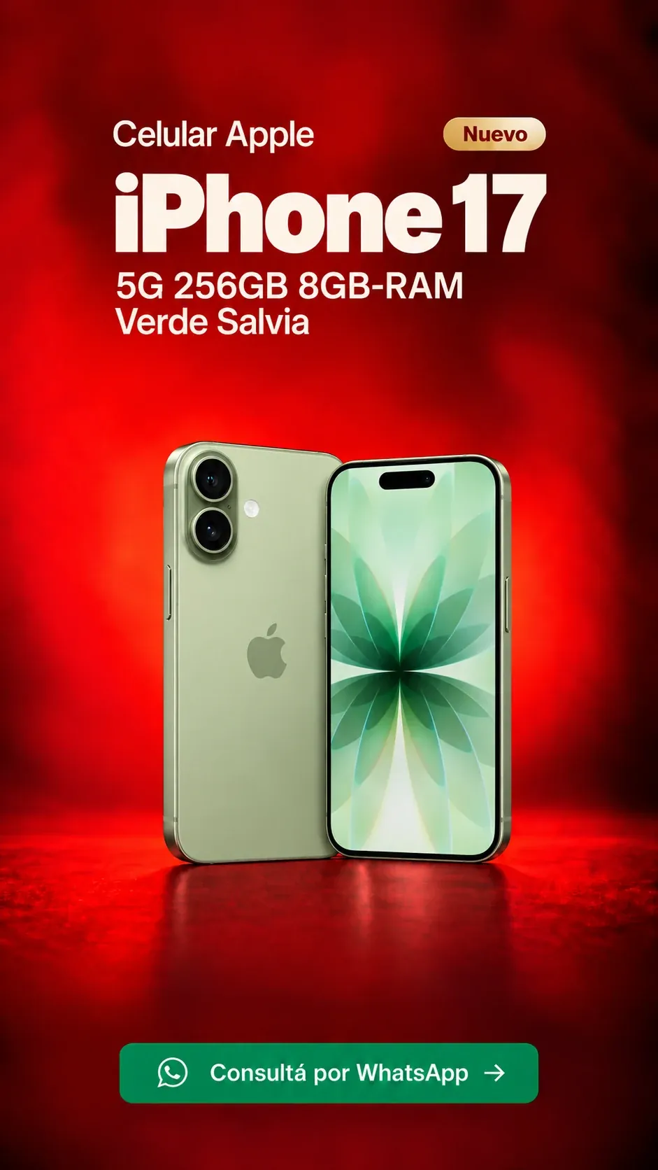 iPhone 17 5G 256GB 8GB RAM Verde Salvia (nuevo) ₡484,900