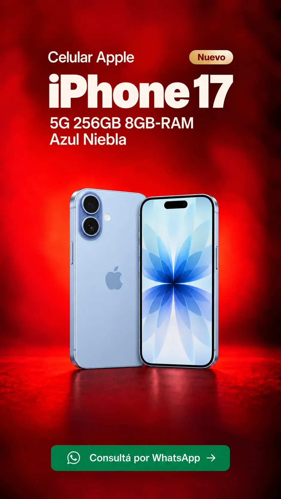 iPhone 17 5G 256GB 8GB RAM Azul Niebla (nuevo) ₡484,900