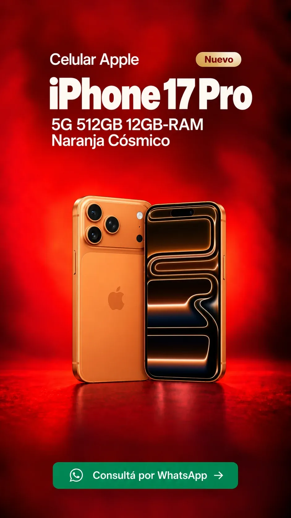 iPhone 17 Pro 5G 512GB 12GB RAM Naranja Cósmico (nuevo) ₡879,900
