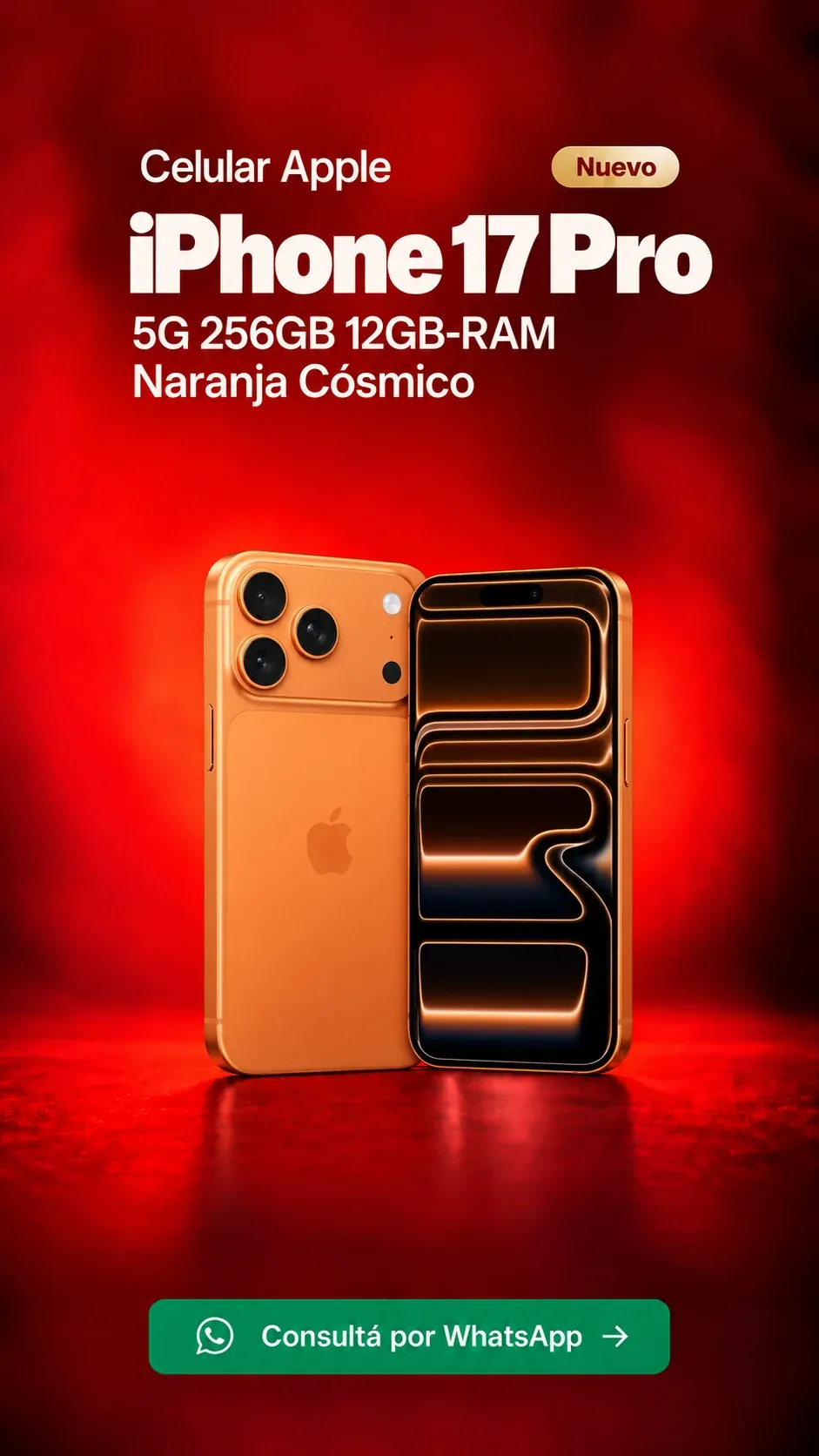 iPhone 17 Pro 5G 256GB 12GB RAM Naranja Cósmico (nuevo) ₡669,900