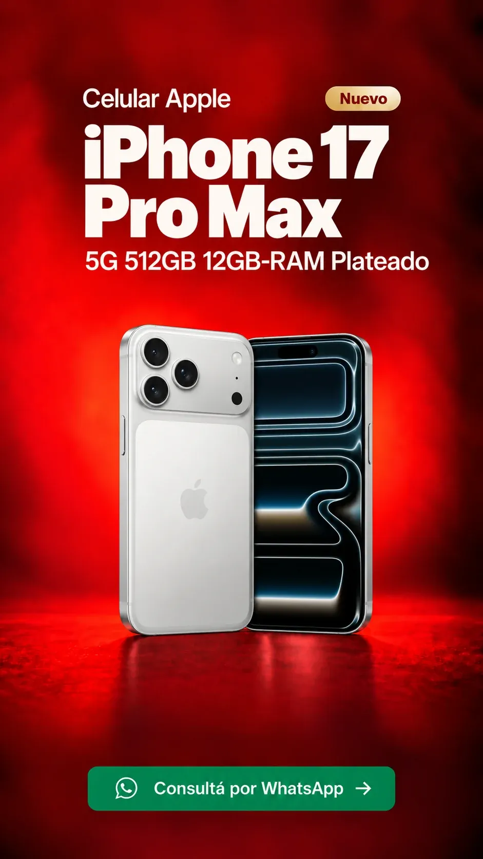 iPhone 17 Pro Max 5G 512GB 12GB RAM Plateado (nuevo) ₡859,900